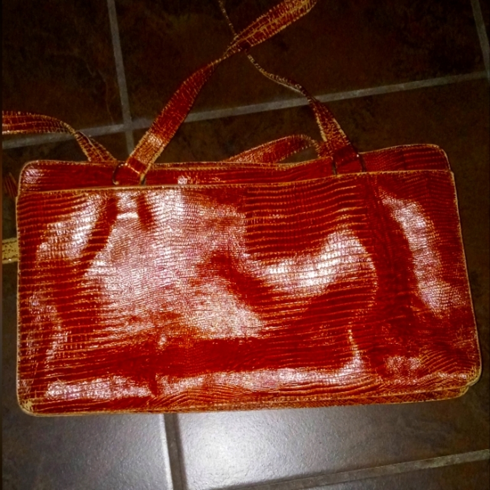 Made in Italy Lizard skin 1970s handbag brown 16x8 vintage